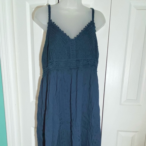 Old Navy NEW Blue Sz Large Crochet Spaghetti Strap Cotton Maxi Dress  AA19 - Picture 2 of 8